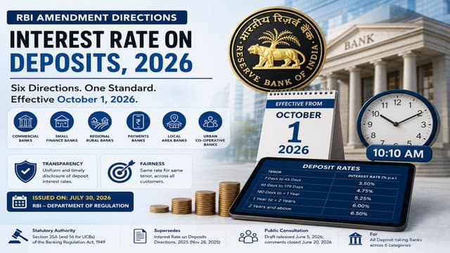 RBI Issues Amendment Directions on Interest Rate on Deposits Across Six Bank Categories 2026