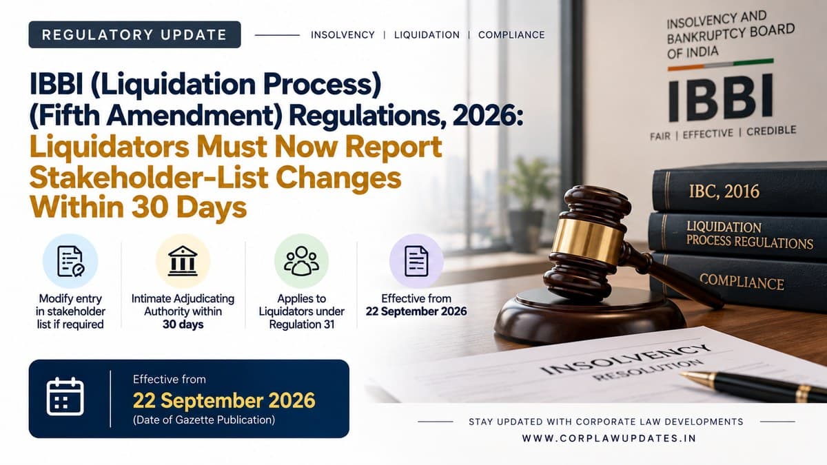 IBBI (Liquidation Process) (Fifth Amendment) Regulations, 2026: New 30-Day Rule for Reporting Changes to the Stakeholder List