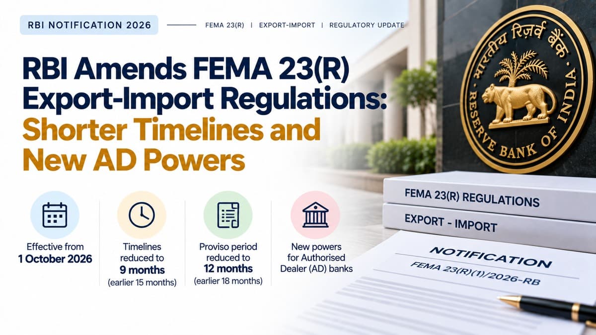RBI Amends FEMA 23(R) Export-Import Regulations: Shorter Timelines and New Authorised Dealer Powers