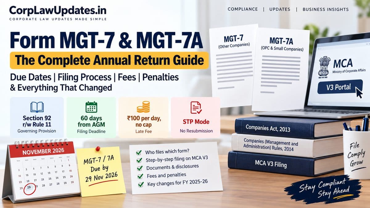 Form MGT-7 and MGT-7A: The Complete Annual Return Guide — Due Dates, Filing Process on MCA V3, Fees, Penalties and 2026 Updates