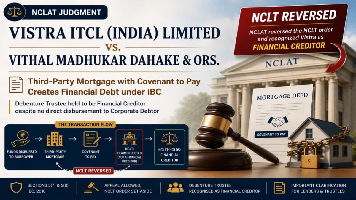 Vistra ITCL v. Radius Estate Projects — NCLAT 2026: Covenant to Pay in Third-Party Mortgage Creates Financial Debt Under IBC