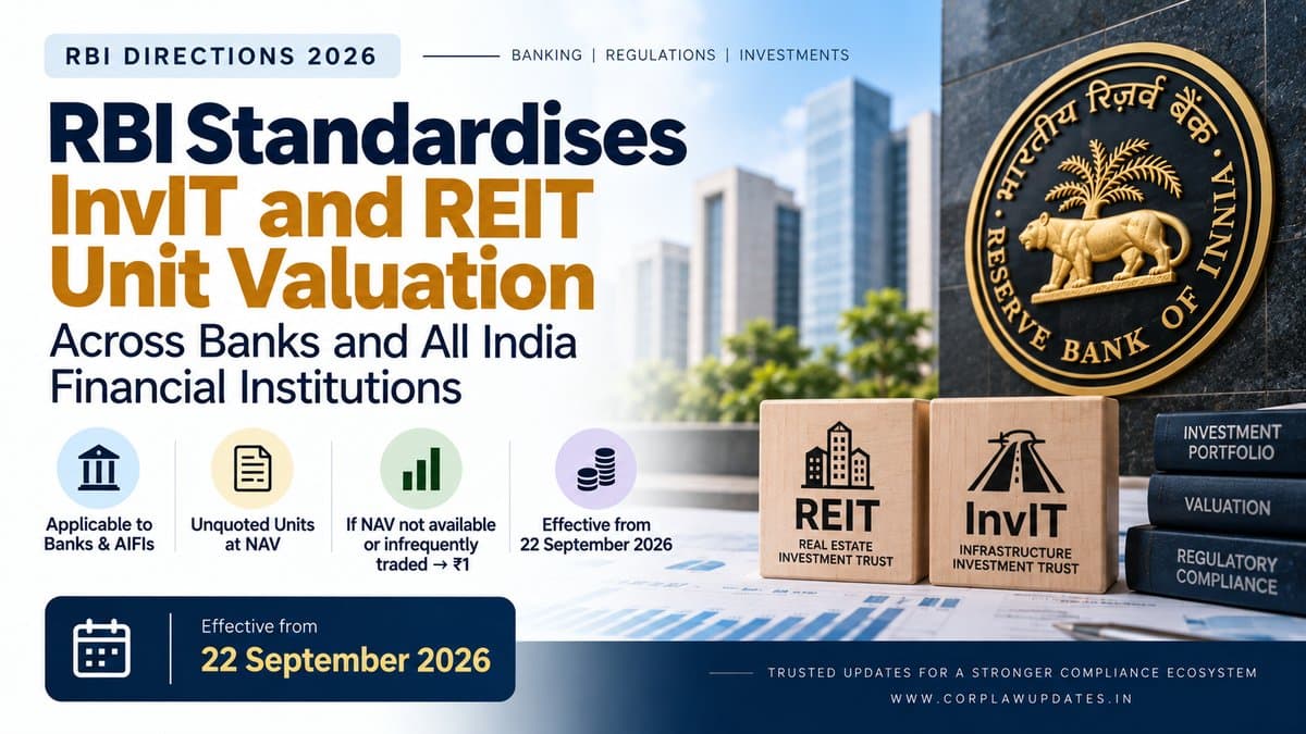 RBI Standardises InvIT and REIT Unit Valuation Across Banks and AIFIs — 2026 Amendment Directions