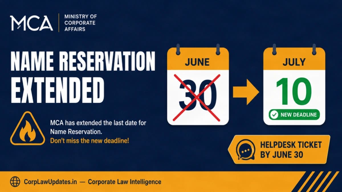 MCA Extends Name Reservation & Resubmission Deadline to July 10, 2026 — Data Centre Fire Relief