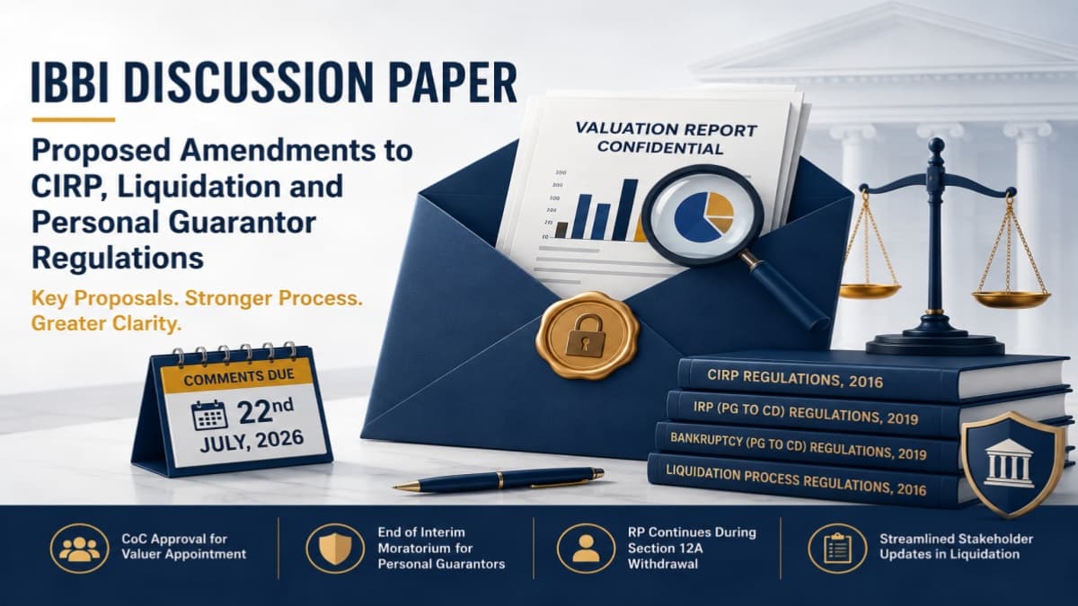 IBBI Discussion Paper Proposes Amendments to CIRP, Liquidation and Personal Guarantor Regulations โ Comments Due 22 July 2026