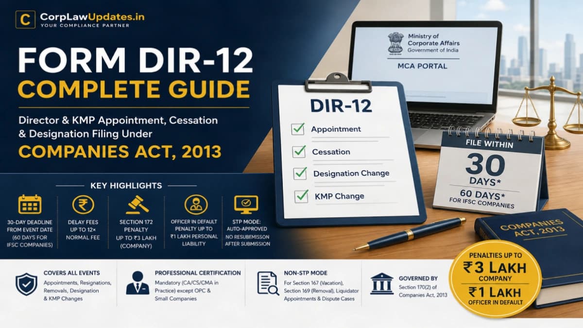 Form DIR-12 Complete Guide: Director & KMP Appointment, Cessation & Designation Filing Under Companies Act 2013