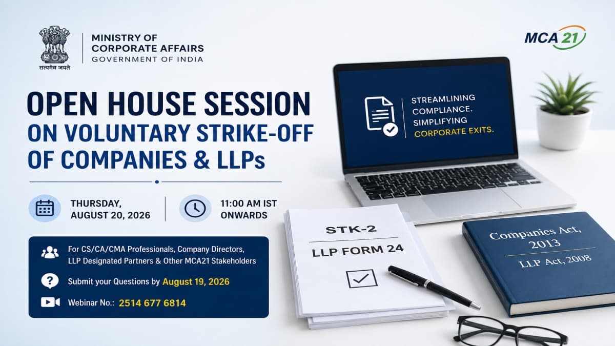 MCA Open House Session on Voluntary Strike-Off of Companies and LLPs — August 20, 2026