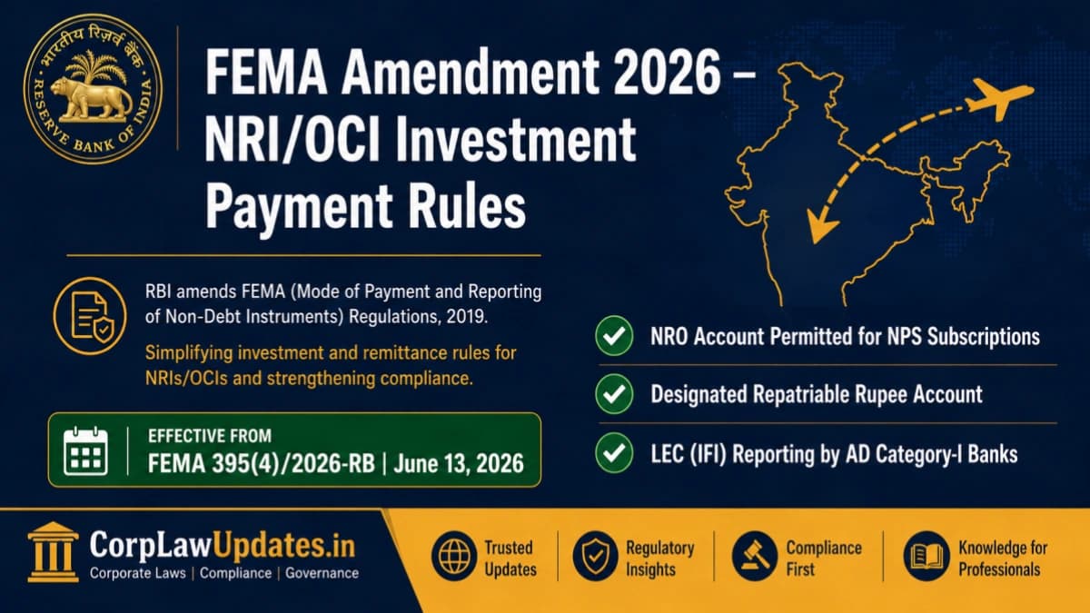 FEMA 395(4)/2026-RB: NRI/OCI Investment Payment Rules Amended — NRO Accounts Permitted for NPS, Designated Rupee Account Mandated