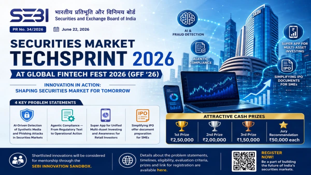 SEBI Securities Market TechSprint at GFF 2026: 4 Problem Statements, โน2.5 Lakh Prize & SEBI Innovation Sandbox Mentorship