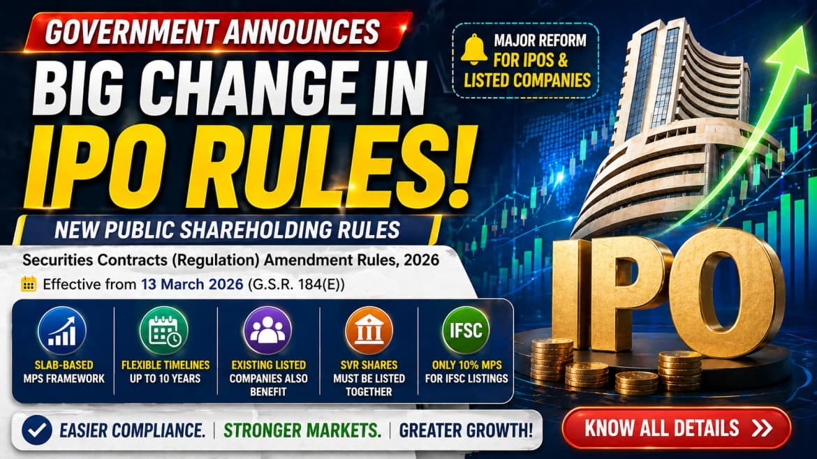 Government Revises Minimum Public Shareholding Rules for IPOs – Securities Contracts (Regulation) Amendment Rules, 2026