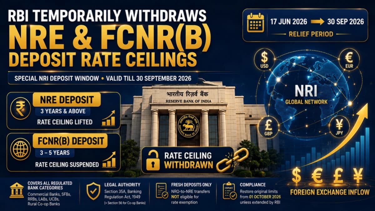 RBI Temporarily Withdraws FCNR(B) and NRE Deposit Interest Rate Ceiling Across All Bank Categories β Six Amendment Directions Dated June 17, 2026