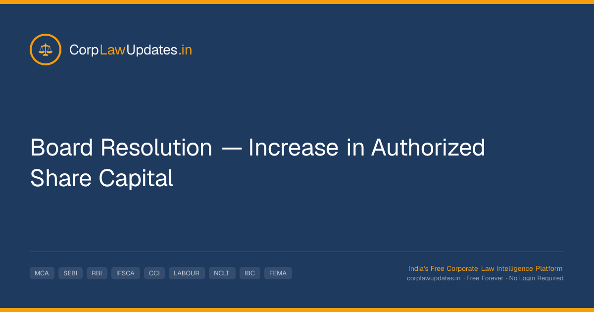 Board Resolution — Increase in Authorized Share Capital Format (Free ...
